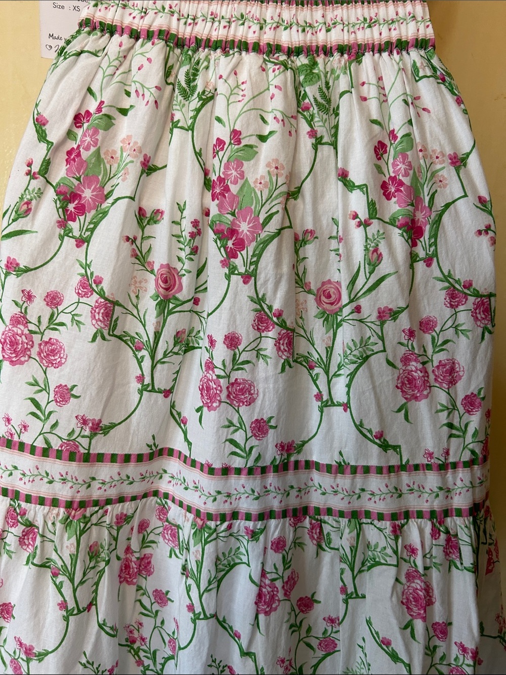 Japna White Floral Crop Top and Maxi Skirt Set with Pink and Green Print - Picture 10 of 12